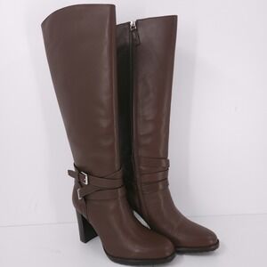 Ralph Lauren Collins Burnished Brown Leather Tall Boot Heel Womens Size 7.5 B